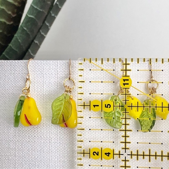 New Glass Pear Fruit Dangling Handmade Artisan Gifts Earrings Cute Mini Summer - Picture 3 of 5